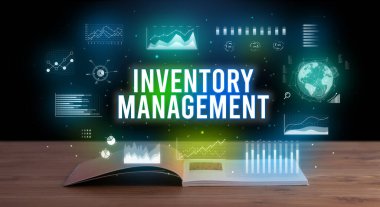 Açık bir kitaptan çıkan Envanter Yönetimi yazıt, yaratıcı iş kavramı