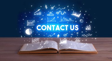 CONTACT ABD yazıtları açık bir kitaptan, iş konseptinden geliyor