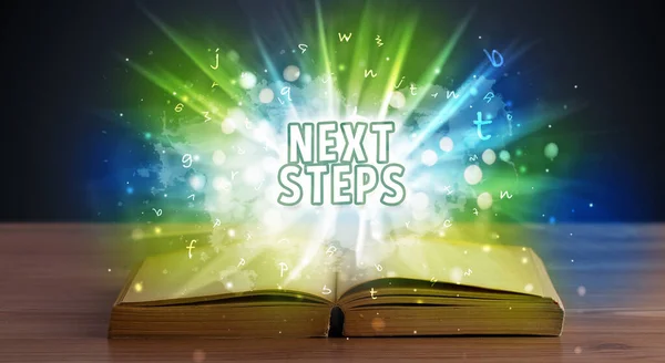 Next Steps Inscription Coming Out Open Book Educational Concept — Stock Photo, Image