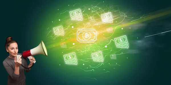 Jong Persoon Schreeuwen Megafoon Bitcoin Cash Icon Wisselkantoor Concept — Stockfoto