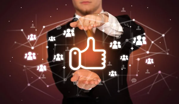Hand Holdig Icon His Hands Social Networking Concept — Stock Photo, Image