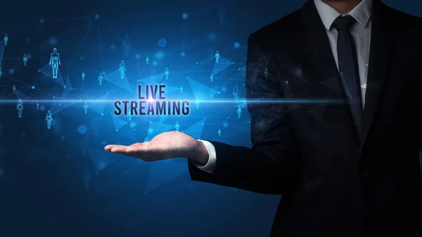 Elegante Hand Hält Live Streaming Inschrift Konzept Für Soziale Netzwerke — Stockfoto