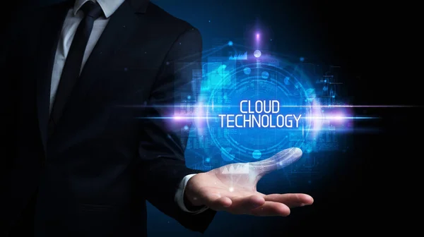 Человек Держащий Руке Надпись Cloud Technology Технологическая Концепция — стоковое фото