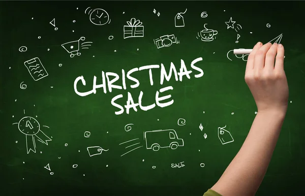 Handtekening Christmas Sale Inscriptie Met Wit Krijt Schoolbord Online Shopping — Stockfoto