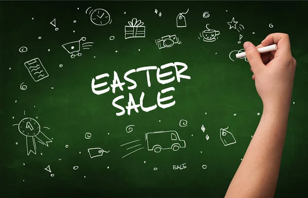 Desenho Mão Easter Venda Inscrição Com Giz Branco Quadro Negro — Fotografia de Stock
