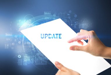 UPDATE yazıtlı el yapımı fütüristik tablet, yeni teknoloji kavramı
