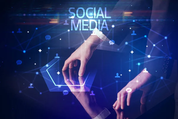 Navegando Redes Sociais Com Inscrição Social Media Novo Conceito Mídia — Fotografia de Stock
