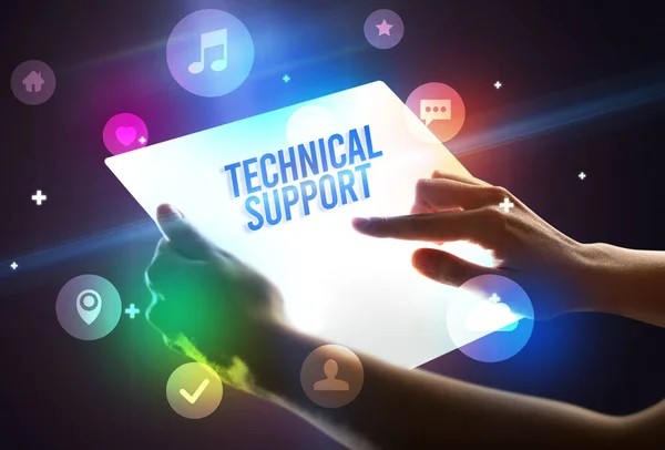 Tenir Une Tablette Futuriste Avec Inscription Technical Support Nouveau Concept — Photo