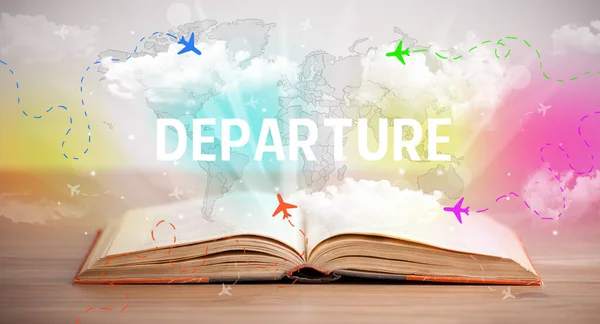 Departureの碑文 休暇のコンセプトを持つオープンブック — ストック写真