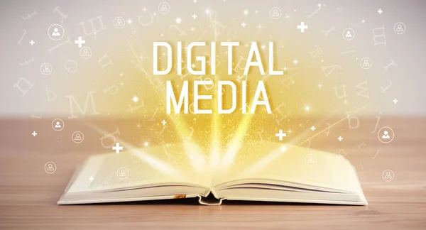 Open book with DIGITAL MEDIA inscription, social media concept