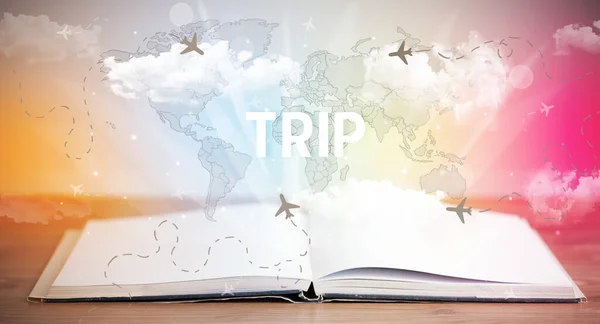 Open Book Trip Inscription Vacation Concept — Stock Photo, Image