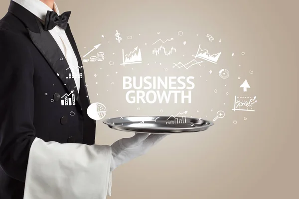 Офіціант Обслуговує Концепцію Бізнес Ідеї Написом Business Growth — стокове фото