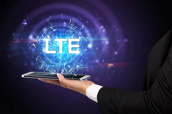 Close Uma Tela Sensível Toque Com Abreviatura Lte Conceito Tecnologia — Fotografia de Stock