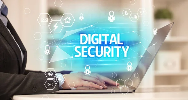 Digitale Sicherheit Auf Laptop Internetsicherheit Und Datenschutzkonzept Blockchain Und Cybersicherheit — Stockfoto