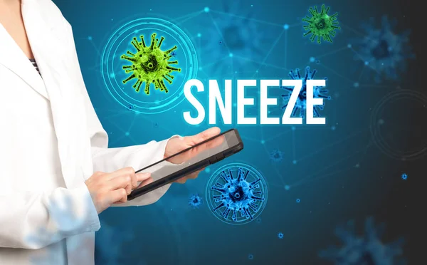 Lékař Předepíše Předpis Nápisem Sneeze Pandemický Koncept — Stock fotografie
