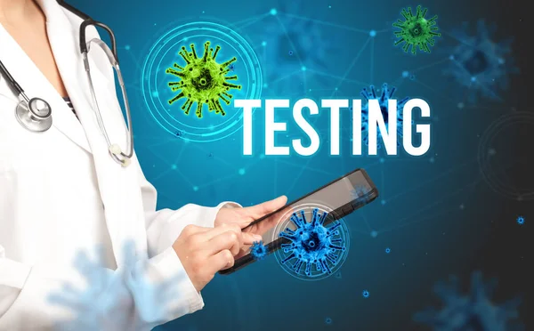 Medico Prescrive Una Prescrizione Con Iscrizione Testing Concetto Pandemico — Foto Stock