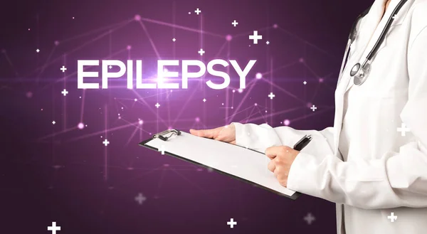 Läkaren Fyller Journaler Med Epilepsy Inskription Medicinskt Koncept — Stockfoto