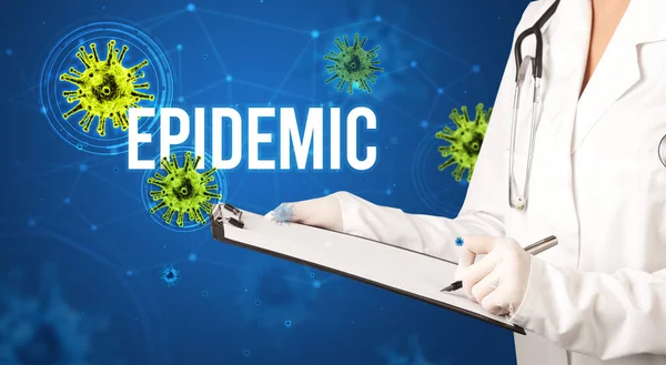 Doktor EPIDEMIC yazıtlı bir reçete yazar, pandemik konsept