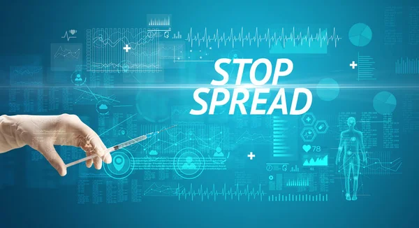 Spritzennadel Mit Virusimpfung Und Stop Spread Aufschrift Gegengift Konzept — Stockfoto