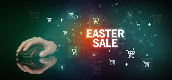 Obsługa Bezprzewodowych Urządzeń Peryferyjnych Napisem Easter Sale Koncepcja Zakupów Online — Zdjęcie stockowe