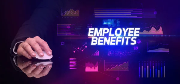 Ручная Беспроводная Периферия Надписью Employee Benefits Концепция Кибербизнеса — стоковое фото