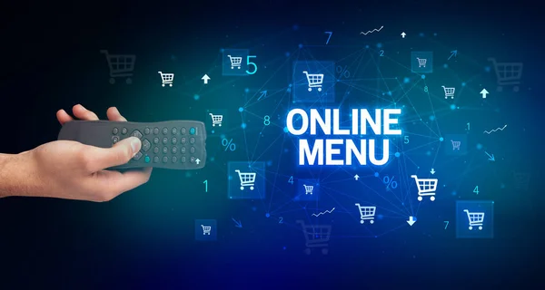 Handhalterung Drahtlose Peripherie Mit Online Menu Beschriftung Online Shopping Konzept — Stockfoto