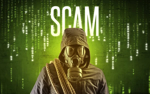 Faceless Hacker Scam Inscription Hacking Concept — Stock Photo, Image