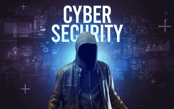 CYBER GÜVENLİĞİ Yazılı, Çevrimiçi Güvenlik Konsepti Yüzsüz Adam