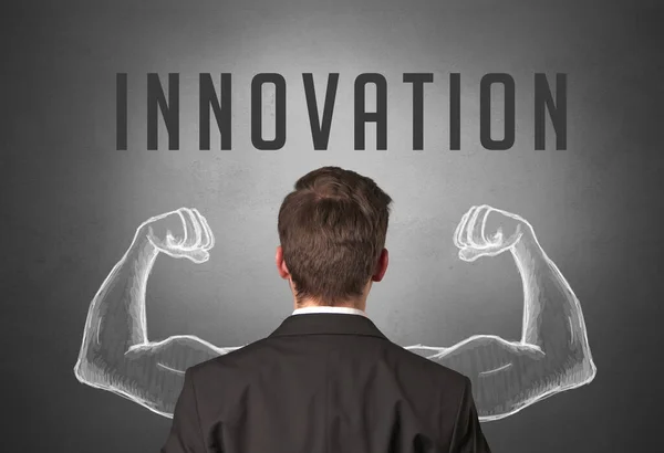 Tylny Widok Biznesmena Napisem Innowacja Potężna Koncepcja Biznesowa — Zdjęcie stockowe