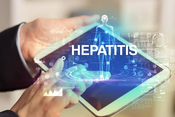 Electronic medical record with HEPATITIS inscription, Medical technology concept
