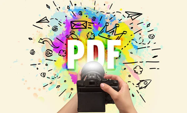 Крупный План Цифровой Камеры Абстрактным Рисунком Надписью Формате Pdf — стоковое фото
