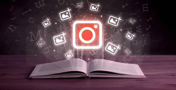 Open Book Camera Icons Social Networking Concept — Stock Photo, Image