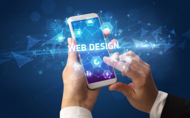 WebB DESIGN yazıtlı akıllı telefon, modern teknoloji konsepti