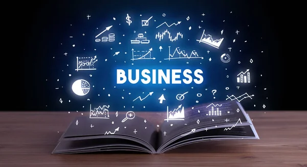 Iscrizione Business Proveniente Libro Aperto Concetto Business — Foto Stock