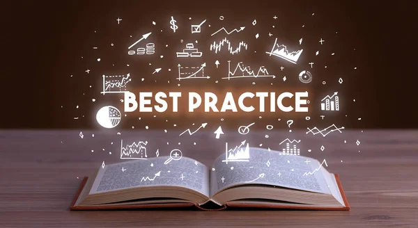 Best Practice Inscription Coming Out Open Book Business Concept — Stock Photo, Image