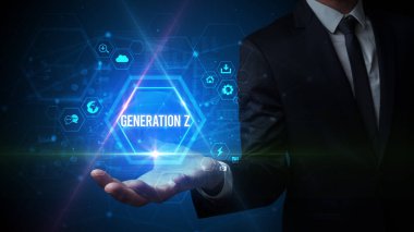 Erkek el ele tutuşması GENERATION Z yazması, sosyal medya kavramı