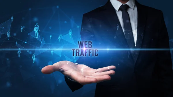 Κομψό Χέρι Κρατώντας Web Traffic Επιγραφή Έννοια Κοινωνικής Δικτύωσης — Φωτογραφία Αρχείου