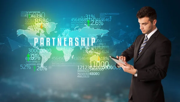 Pengusaha Depan Keputusan Dengan Inskripsi Partnership Konsep Bisnis — Stok Foto