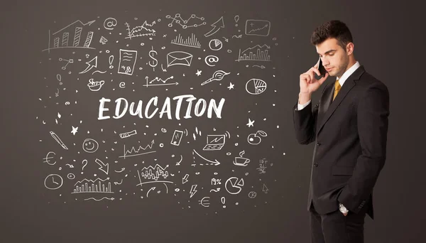 Businessman Thinking Education Inscription Business Education Concept — Stock Photo, Image