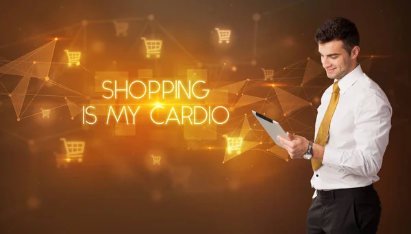 Biznesmen Ikonami Koszyka Shopping Jest Moim Napisem Cardio Koncepcja Zakupów — Zdjęcie stockowe