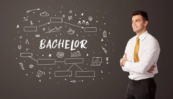 Businessman Thinking Bachelor Inscription Business Education Concept — Stock Photo, Image
