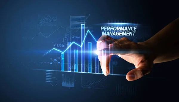 Ruční Dotykové Tlačítko Performance Management Obchodní Koncept — Stock fotografie