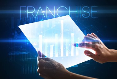 FRANCHISE yazıtlarıyla el ele tutuşma, modern iş kavramı