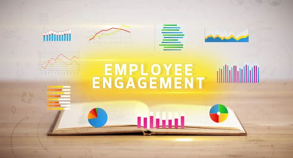 Öppen Bok Med Employee Engagement Inskription Affärsidé — Stockfoto