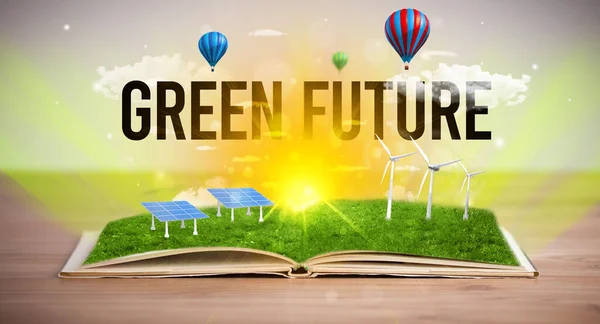 Open Book Green Future Inscription Renewable Energy Concept — Stock Photo, Image