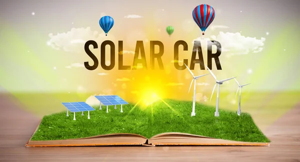 Livro Aberto Com Inscrição Solar Car Conceito Energia Renovável — Fotografia de Stock