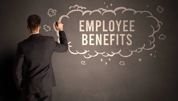 Businessman Drawing Cloud Employee Benefits Inscription Modern Business Concept — 图库照片