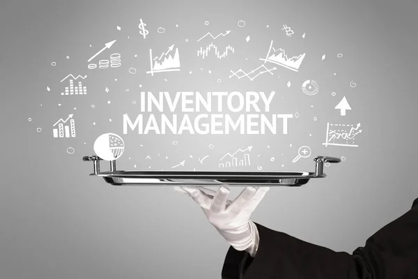 Официант Обслуживающий Концепцию Бизнес Идеи Надписью Inventory Management — стоковое фото