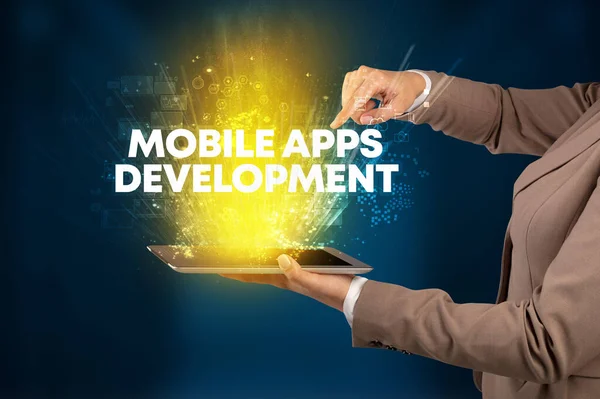Mobile Apps Development Yazıtları Yenilikçi Teknoloji Konsepti Ile Bir Dokunmatik — Stok fotoğraf