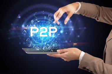 P2P kısaltmalı bir dokunmatik ekran, modern teknoloji kavramı